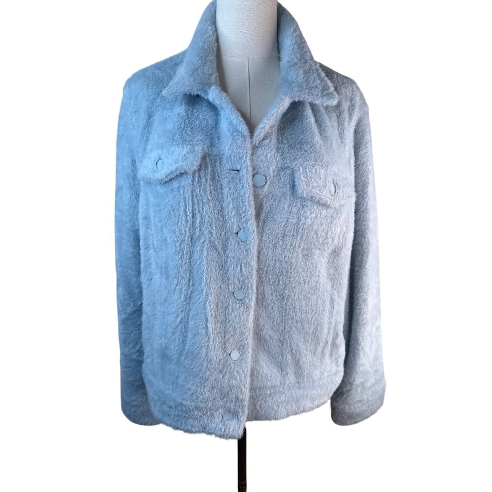 Banana Republic XL Faux Fur Jacket Light Blue Button Closure